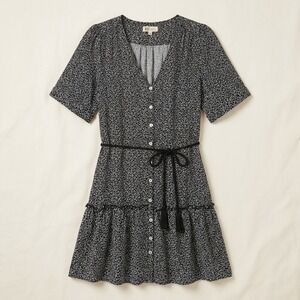Faherty Brand Navy Floral Ditsy Button Front Dress Short Sleeve Tassel XL